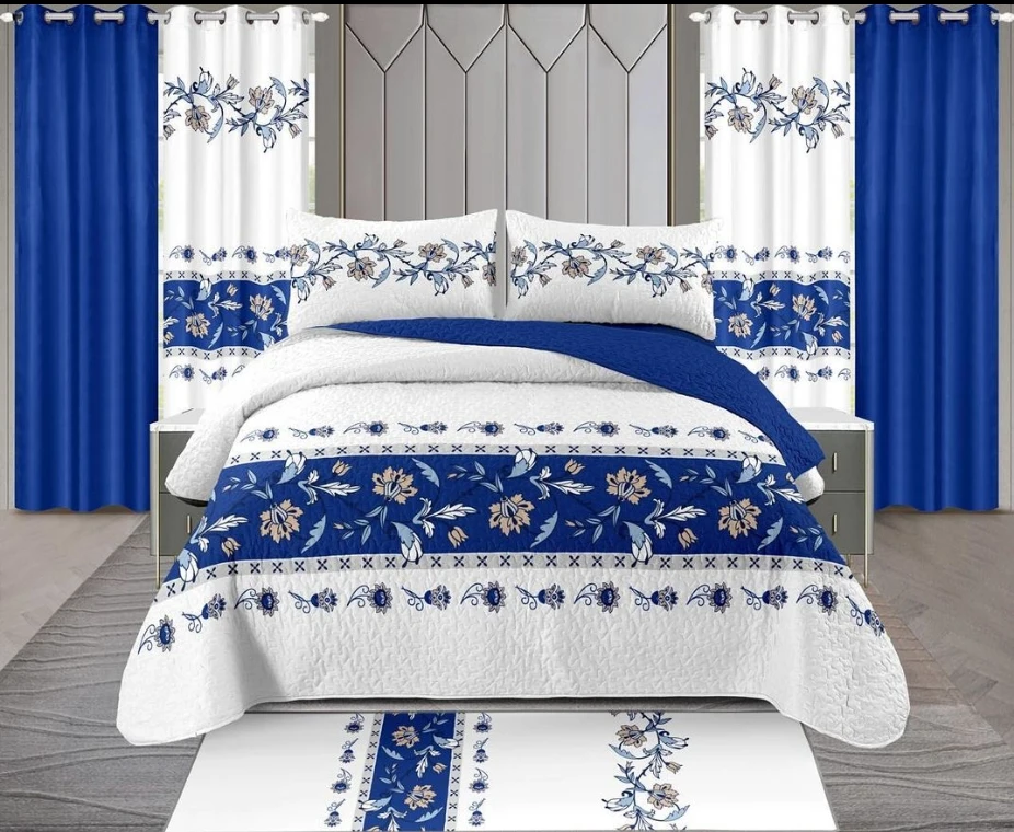 Wholesale all season cotton bedding set in stock 9pcs quilted bedspread printed floral color customized quilt cover with carpet