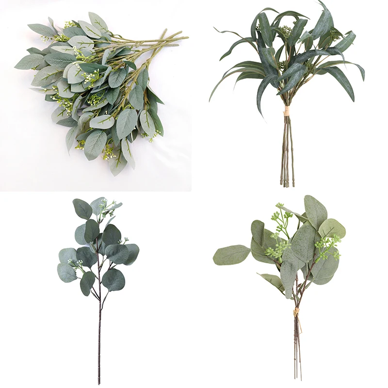 Artificial Flower Plant Greenery Artificial Eucalyptus Leaf Green Short Stem Olive Branches With Fruit For Wedding Decor