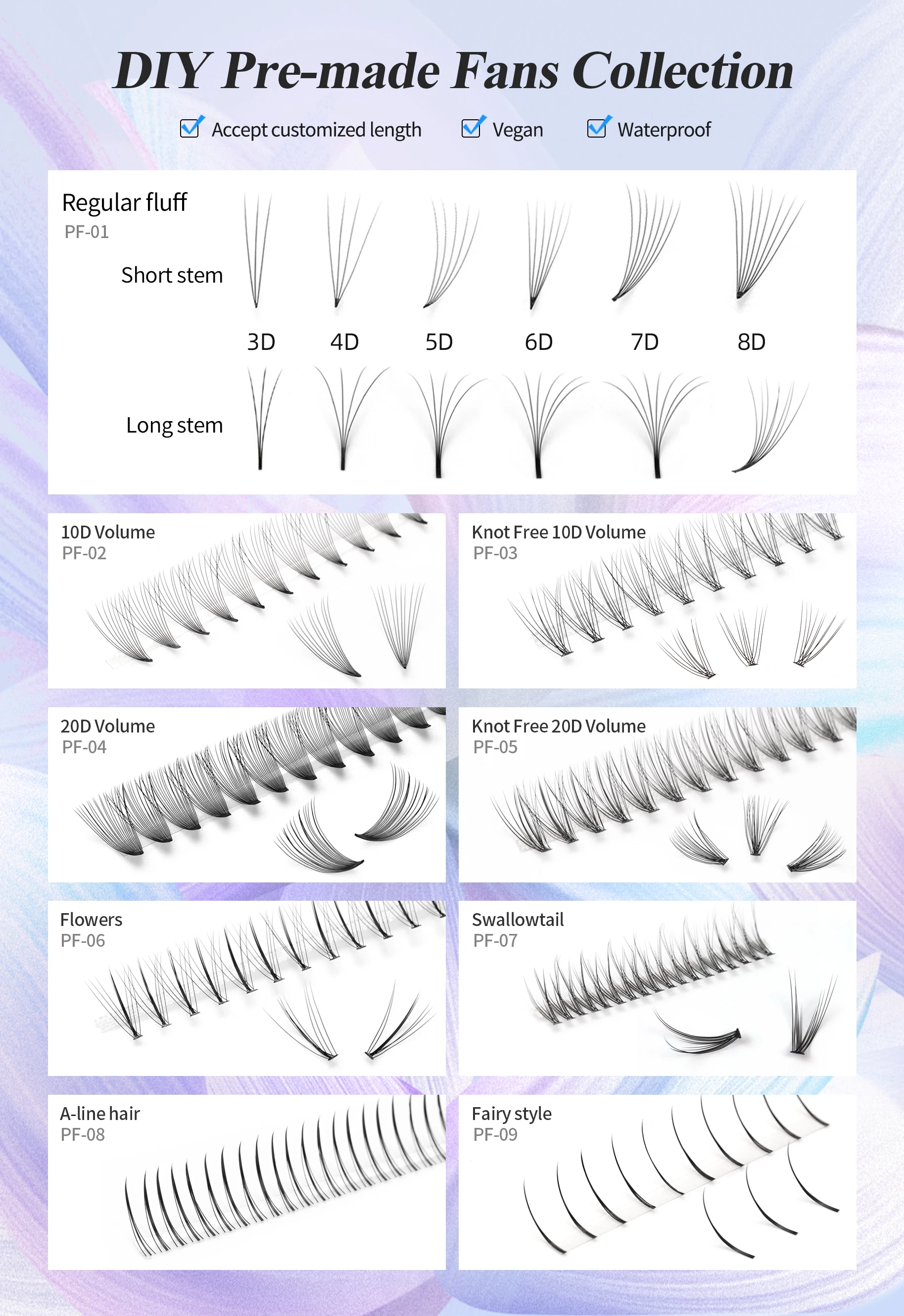 Promade 18 mm Lash Extensions Volume Fan 100fans and Pre Made Fans Eyelash Extension