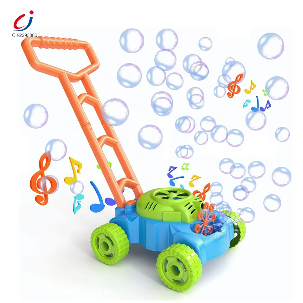 Chengji lawn mower bubble machine toy kids walker summer outdoor playing electric music blowing bubble lawn mower toddler toys