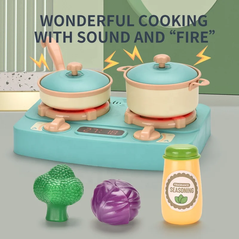 Gas stove kitchen utensils with spray lighting fancy tableware spraying mist kitchen toy girls toys 8 years old