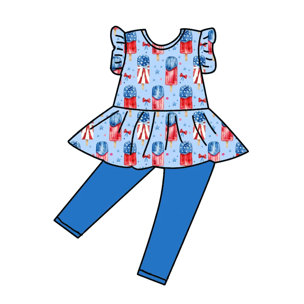 2025 Summer clothes set baby girls 4july bow design peplum t shirt  pants 2pcs outfit fashion girls hot sell clothes