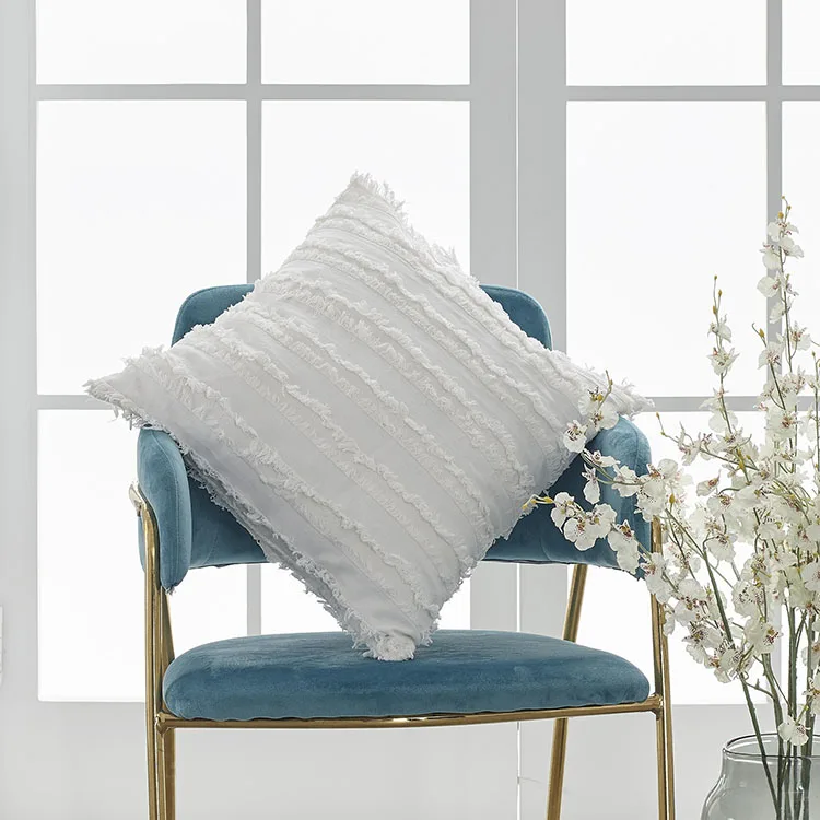 Buti Boho Macrame Solid Cotton Ethnic Knit Tassel  Embroidered Cushion Cover For Sofa