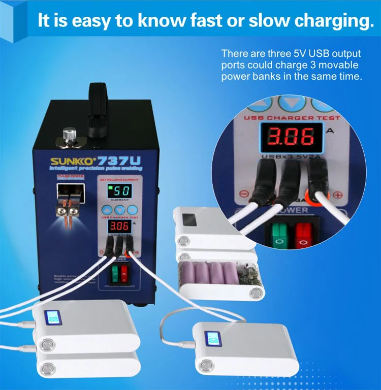 New Sunkko 737u Spot Welder Machine 2.8kw Double Pulse Battery Spot Welding Machine Usb Charging Test 18650 Battery Pack Welder