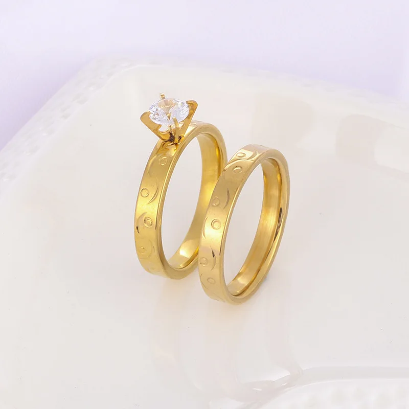 Manufacturer custom tarnish free jewelry 2022 stainless steel diamond zircon ring 18k gold plated couple ring anel