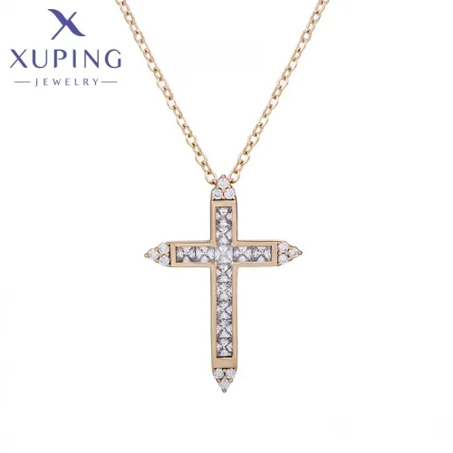 X000913212 Xuping Fashion Jewelry Necklace Cross 18k Gold Plated Dainty Zircon Chain Custom Christian Gifts Women Necklace