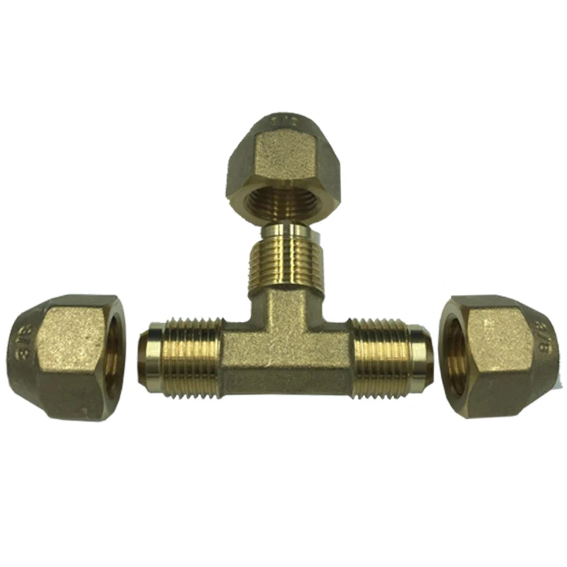 Brass TEE of 1pc FSAE to 2pcs MSAE flare is used to extend access port quantity to connect pressure sensors, gauges and others