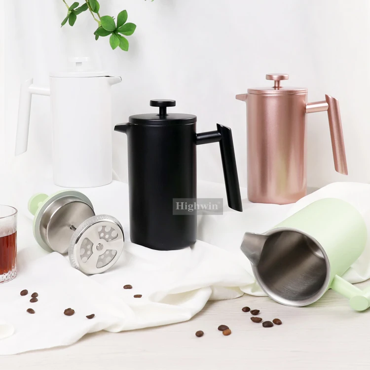 HIGHWIN Multicolored Double Wall French Press Coffee Tea Maker Insulated French Press with Ergonomic Handle