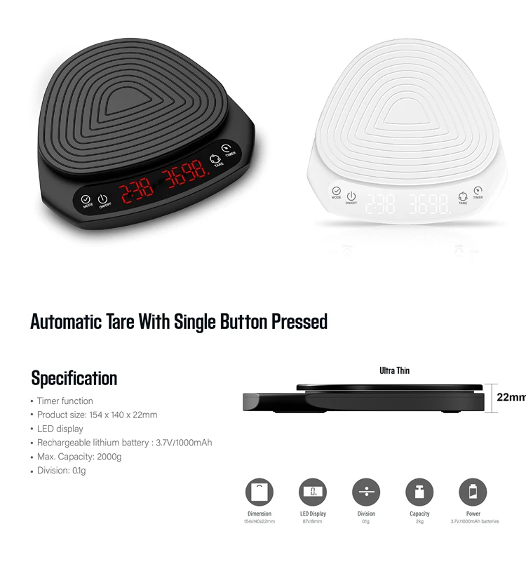 Automatic Timing Coffee Scale With Silicone Insulation Pad For Brewing Perfect Coffee Scale With Timer Coffe Scale Digital