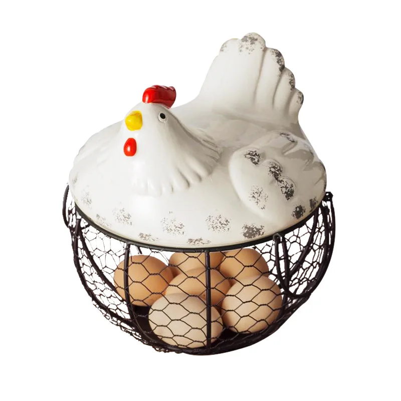 Amazon hot sale chicken ceramic creative hen shape egg basket storage