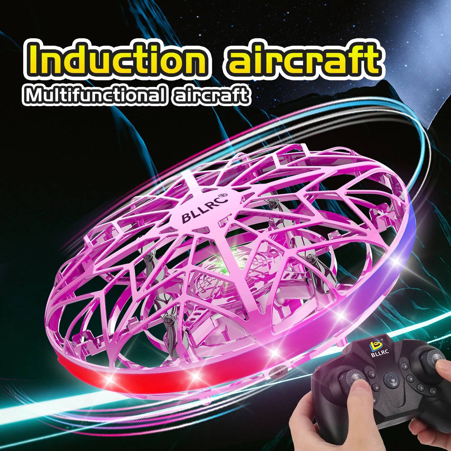 BLLRC F106A Induction UFO Quadcopter Toy, Multi-point Induction, One Toss and Fly with Headless Mode Remo RC Aircraft