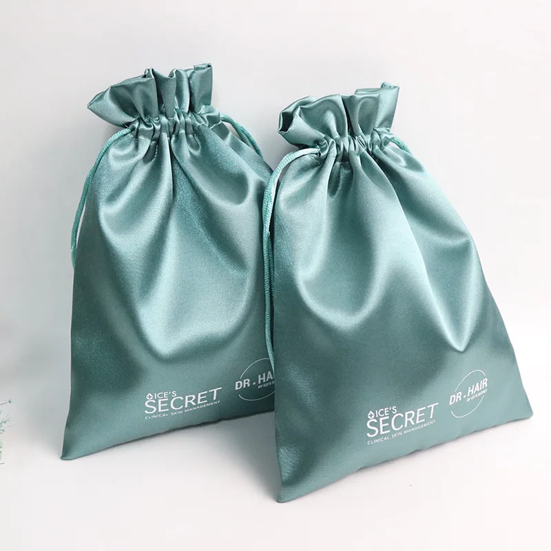 Custom Logo Printed Satin Underwear Hair Wig Extension Storage Bag Luxury Jewelry Gift Packing Silk Pouch