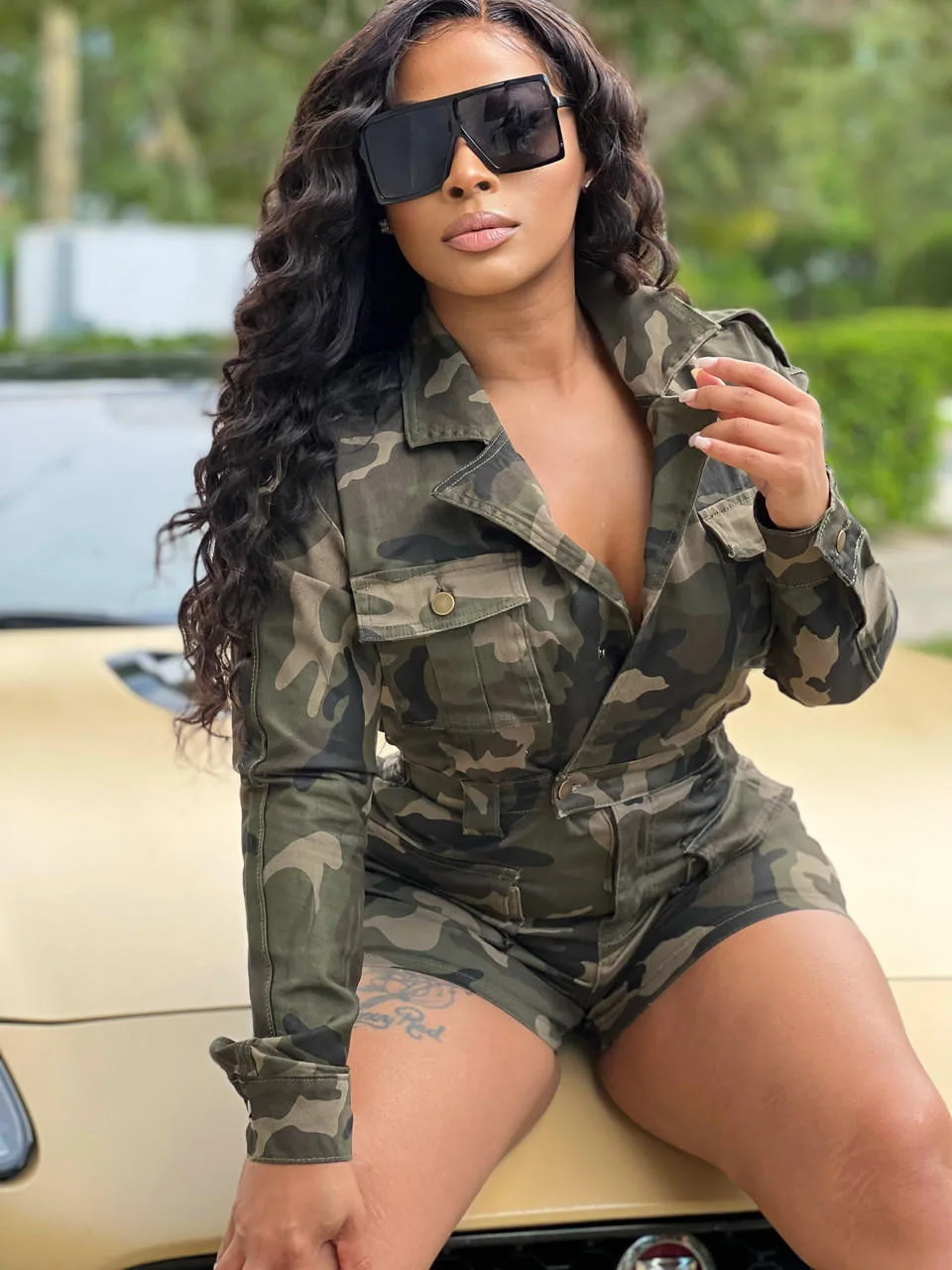 Wholesale Long Sleeve Short Pants Casual Camouflage Cargo Jumpsuit Women Bodysuit 2024 Trending Clothing Tracksuit