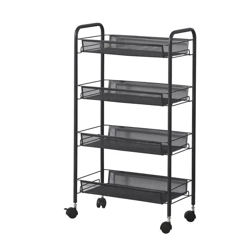 3 Tier Metal Trolley Utility Rolling Cart For Bathroom Kitchen Push Square Foldable Fruit Storage Baskets Sith 4 Wheel