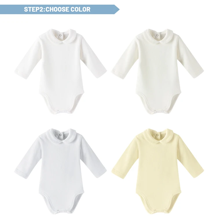 Custom Baby Girl Boutique Romper Clothing Soft New Born Infant Jumpsuit Clothes 100% Cotton Peter Pan Collar Toddler Bodysuit