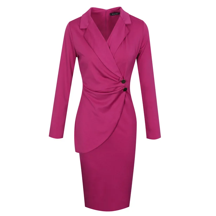 Ebay Wish Fashion Design Women Professional Dress Long Sleeve Slim Fit Office Dresses