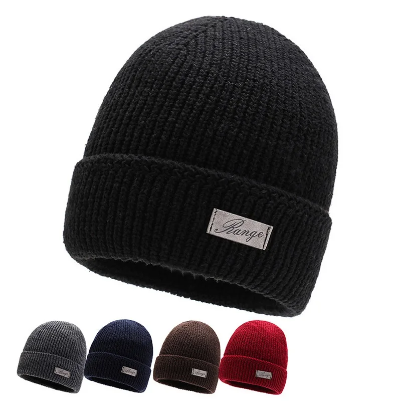 Outdoor plus fleece and thickened warm unisex winter knit beanie hat acrylic slouch beanie hat with cloth label