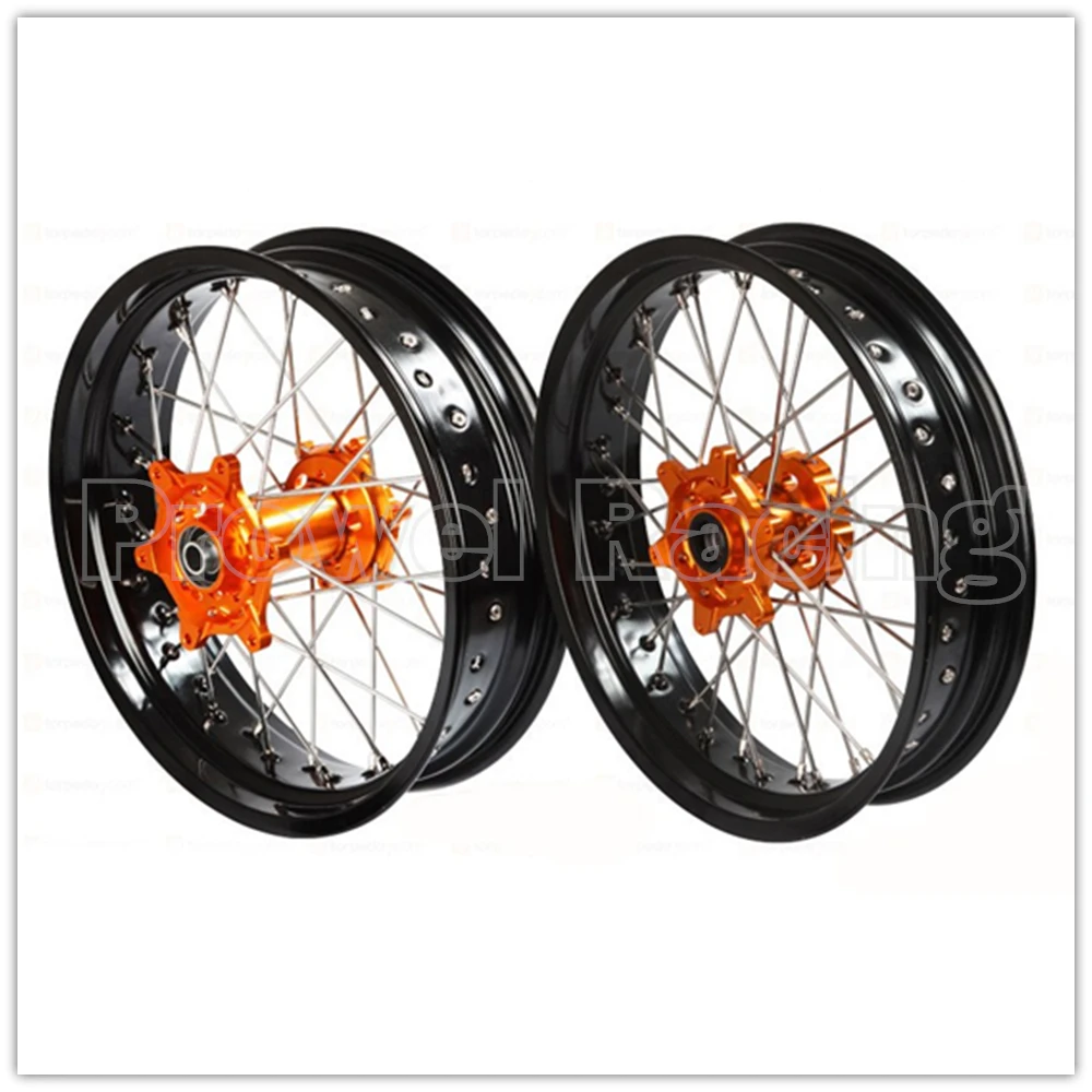 
Custom made Supermoto wheelsets with black rims 3.50-17