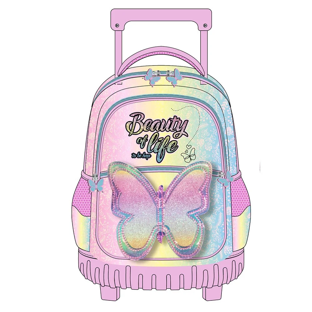 2024 Custom Fashion Wheeled Trolley Backpack Bags Good Quality 3 in 1 Girls School Trolley Backpack