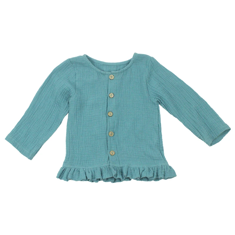 
Factory High Quality Children Clothing Long Sleeve Round Collar Solid Color Muslin Fabric Baby Tops 