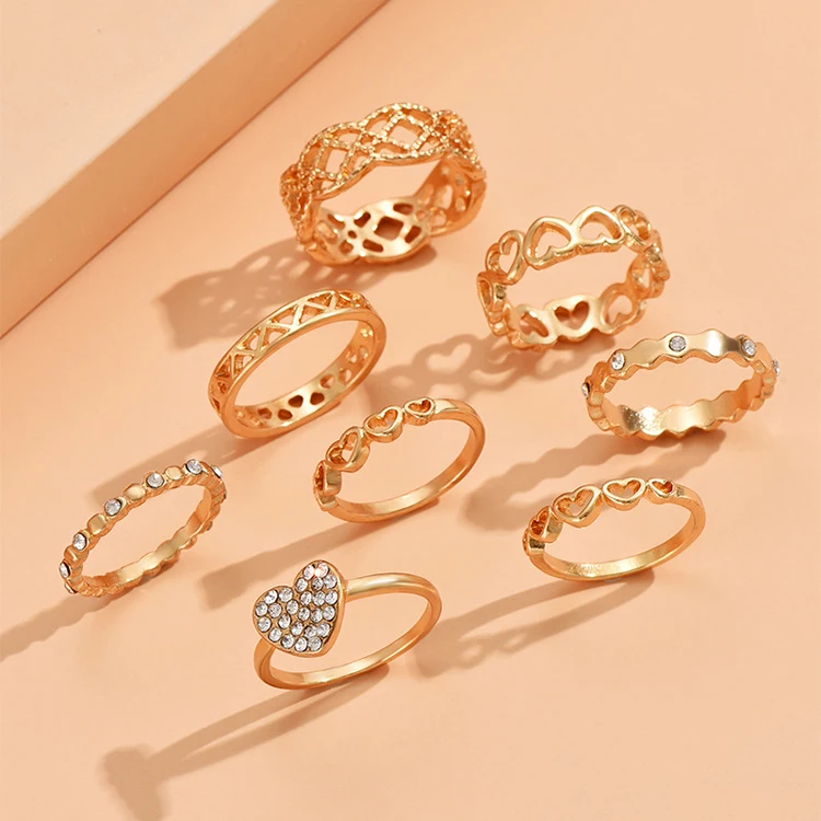 Simple Wholesale Combination Set Ring Fashion Personality Star Heart Crown Flower Rhinestone Ring Women