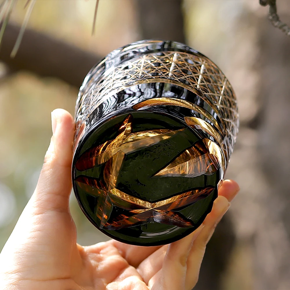 Blue Hot Selling 8oz Old Fashioned Hand Blown Glass Whiskey Tumbler Crystal Wine Glass for BeerDrinkingware