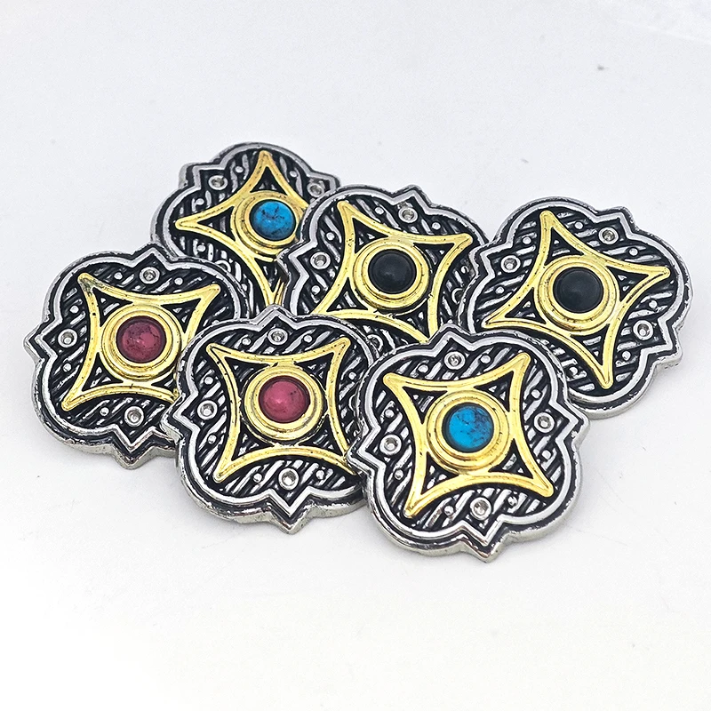 27mm Sliver Gold Turquoise Engraved Purse Decora Rivet Western Saddle Conchos with Screwback