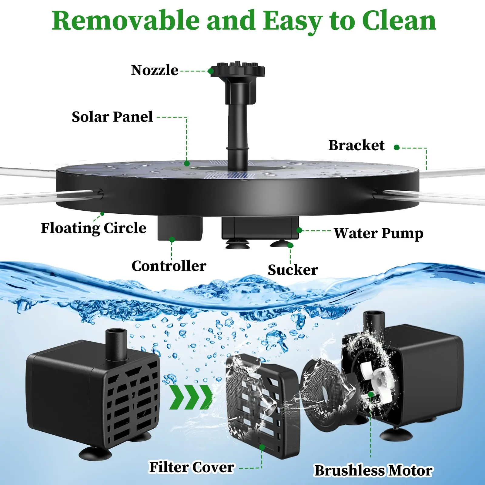 Outdoor Floating Solar Fountain For Bird Bath Mini Solar Panel Powered Fountain Pump