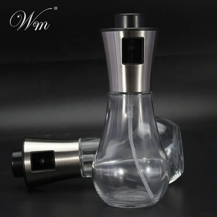 200ML Kitchen Tool Stainless steel Drum Olive Mist Spray Oil Pot Glass Spray Oil Bottle for BBQ Salad