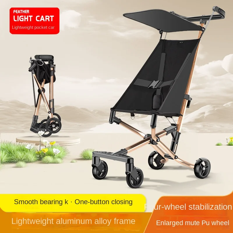 Lightweight Aluminum Alloy Baby Stroller Simple Foldable High-Landscape Pocket Cart with Sliding Feature New Design for Children