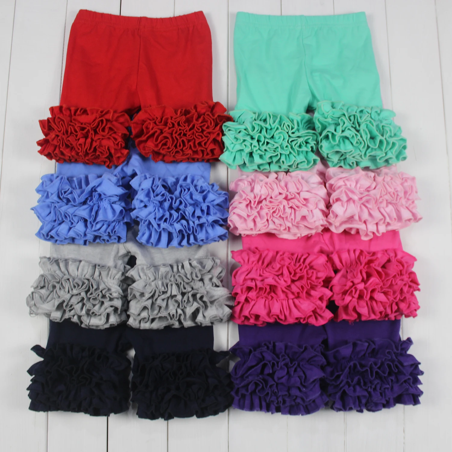 Cotton baby shorties children clothes hot sale girls triple bell ruffle shorts wholesale