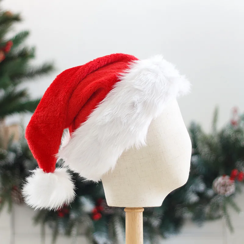 Xmas Christmas Hat Unisex Large Size Adults Thick Christmas Party Holiday Plush Santa Claus Hats