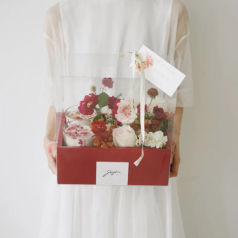 2022 PVC Transparent Flower Gift Box Clear Small Cake Box Packaging Festive Wedding Birthday Party packaging boxes with Handle