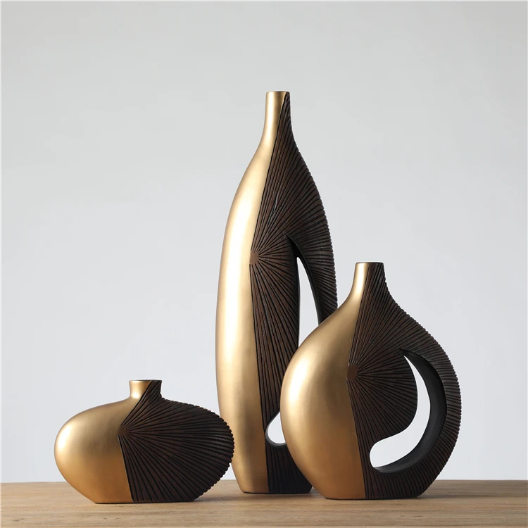 Wholesale cheap price luxury style home decor gold resin craft interior accessories vase tall floor vases for home decor
