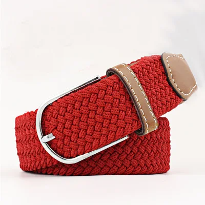 Classic Outdoor Red Sports Women Men Cotton Canvas Stretch Fabric Woven Baseball Golf Braided Elastic Belt