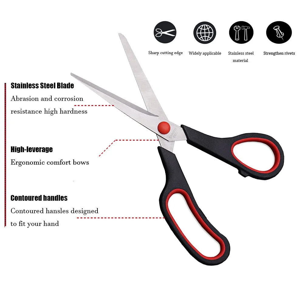 8.5 Inch Comfort-Grip High/Middle School Student Teacher Scissors Sharp Paper Scissors Office Home School Craft Sewing Fabric