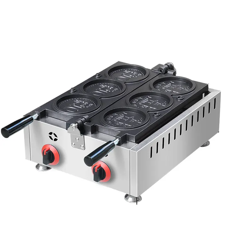Golden currency waffle machine coin shaped pie baking machine