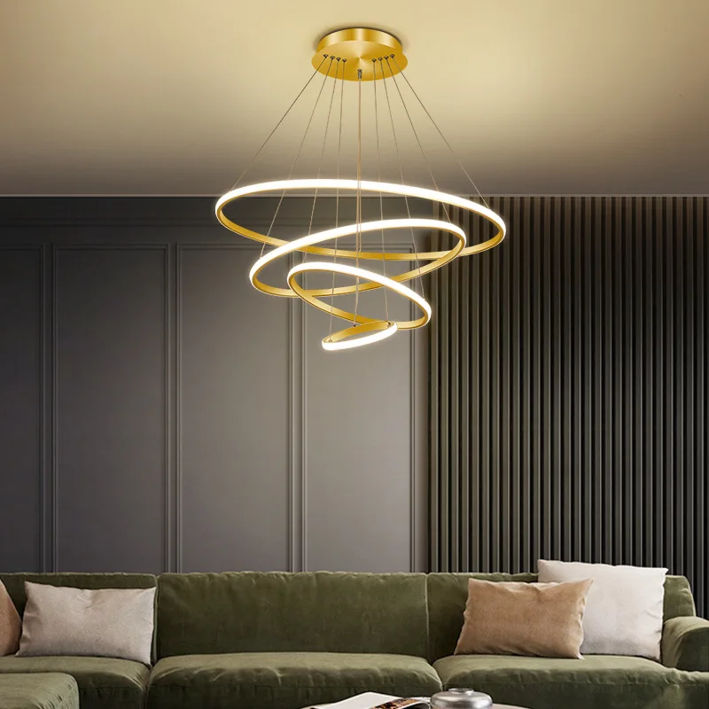 Home Decorative Modern Bedroom Living Room Hotel Circle Hanging 3 Ring Acrylic Gold Luxury Round Led Chandelier