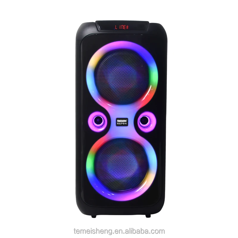 Wireless BT Double 8 Inch Rechargeable Party Speaker With Sturdy Wheels