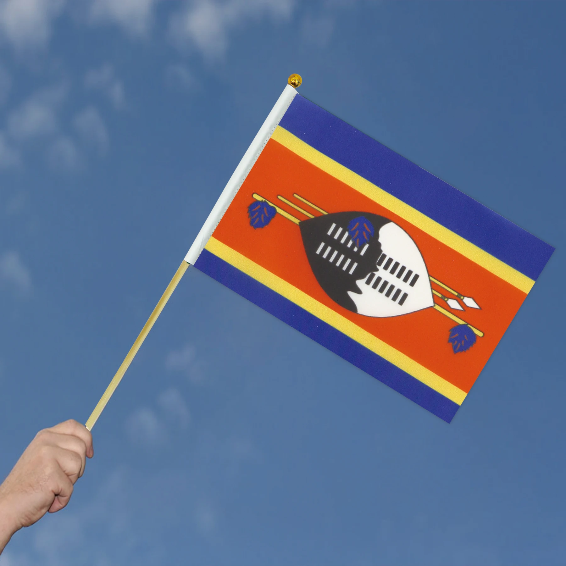 2024 Factory Hot Sale Swaziland  Wooden Pole Hand-Waved Flag  for General Holiday