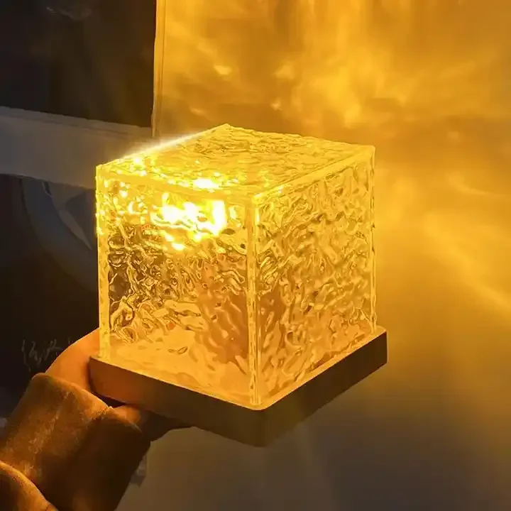 Square Aurora Northern Lights Ocean Wave Projector Gemly Water Ripple Cube night Light Rotating Flame Wave Effect Colorful Lamp
