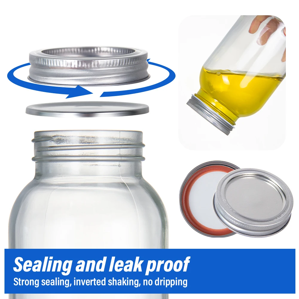 Canning Jam Filling with Plain Metal Lid Seal 16 OZ 32OZ Wide Mouth Design Clear Glass