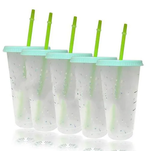 Drinkware 710ml Straw Cup With Lid Color Changing Coffee Reusable Cups Plastic Tumbler Matte Finish MugMugs