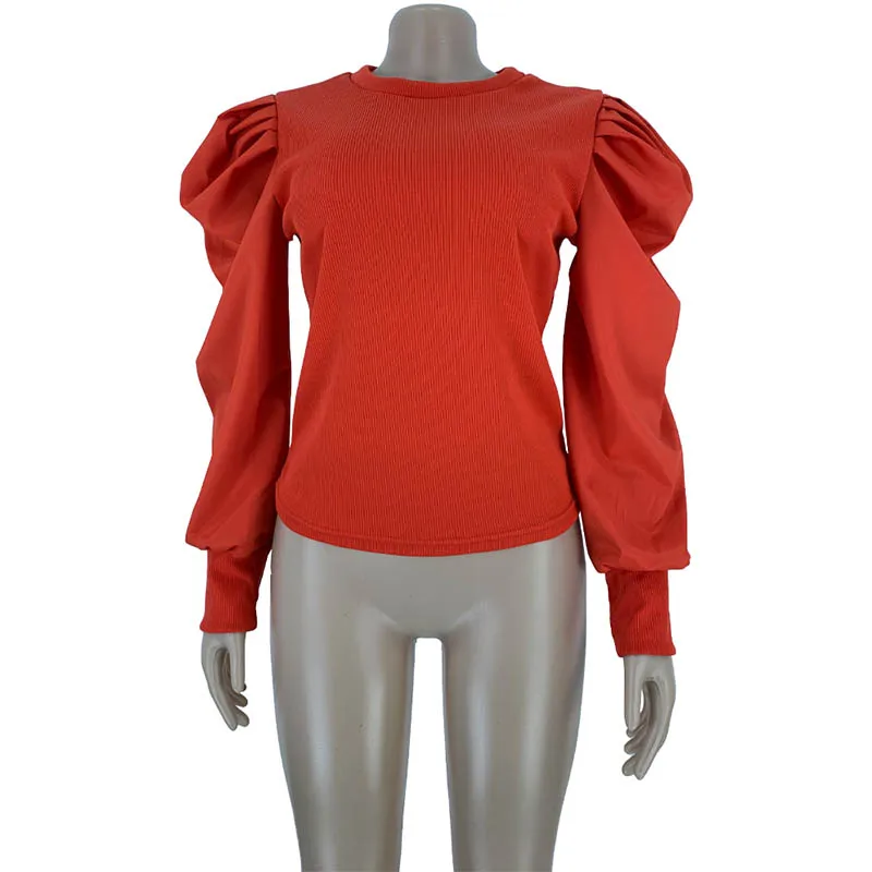 Высококачественный однотонный топ с пышными рукавами