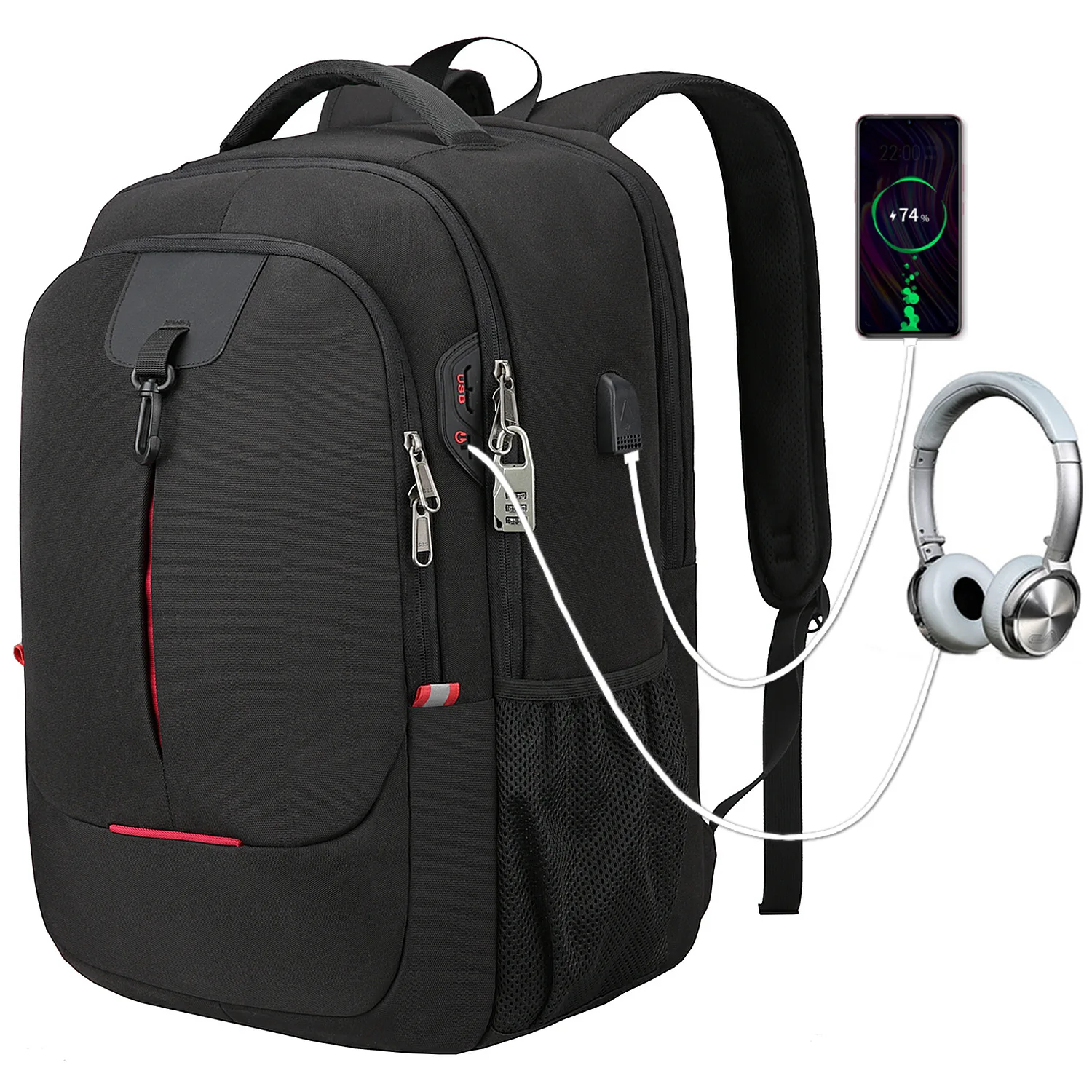 
Large Ergonomic Design Men Usb Charging Port Backpack Bag Smart School Bag Laptop Backpack Bagpack With Waterproof Zippers 