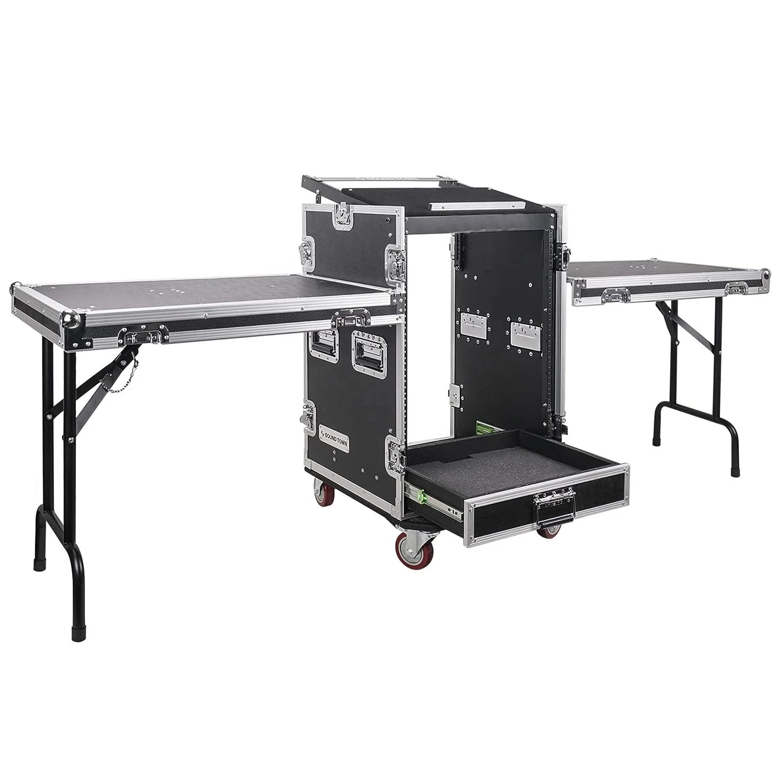 audio system rack case 16U PA DJ Pro Rack Road ATA Cases with 2U Drawer 11U Slant Mixer Top Two DJ Work Tables