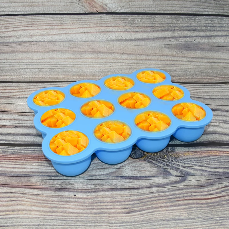 BHD Reusable BPA Free Homemade Food Storage Container Easy Release 12 Cup Silicone Baby Food Freezer Tray with Clip on Lid