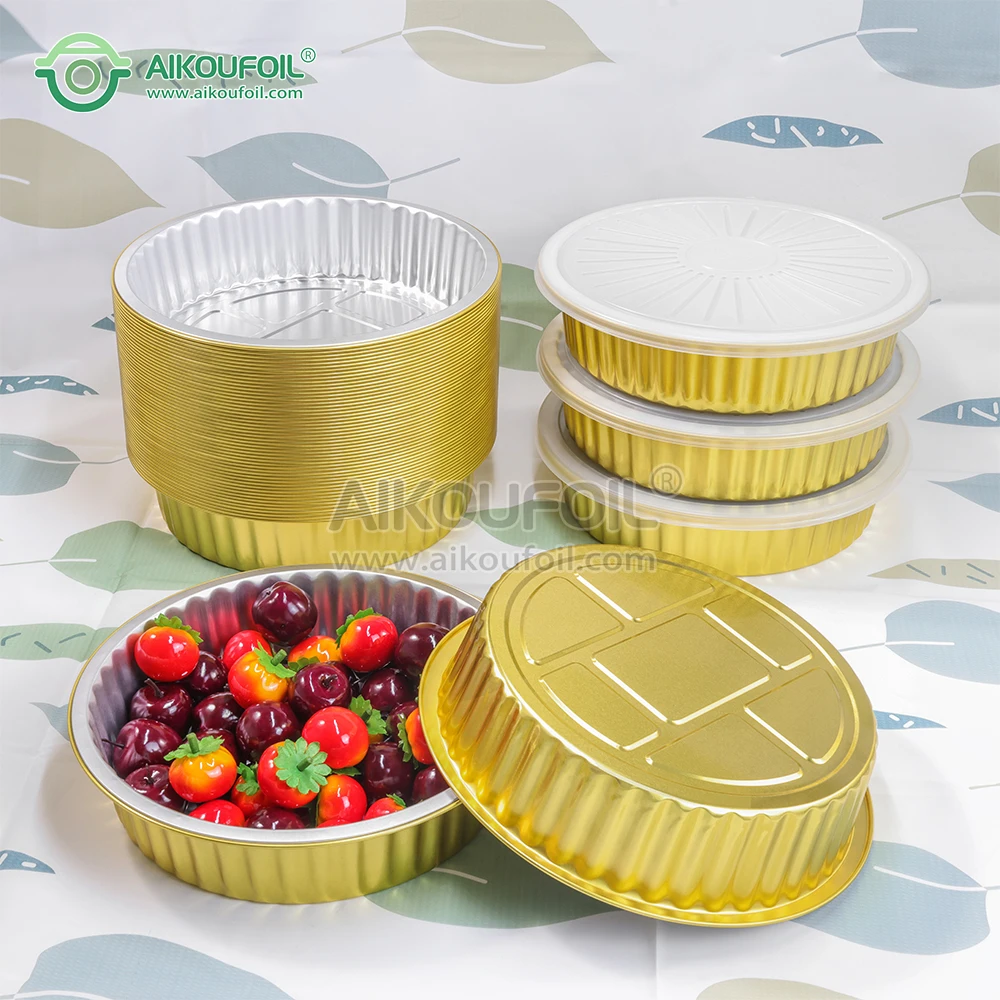 Custom Disposable Aluminum Foil Container With Lids 2000ml Round High Temperature Oven Baking Tray