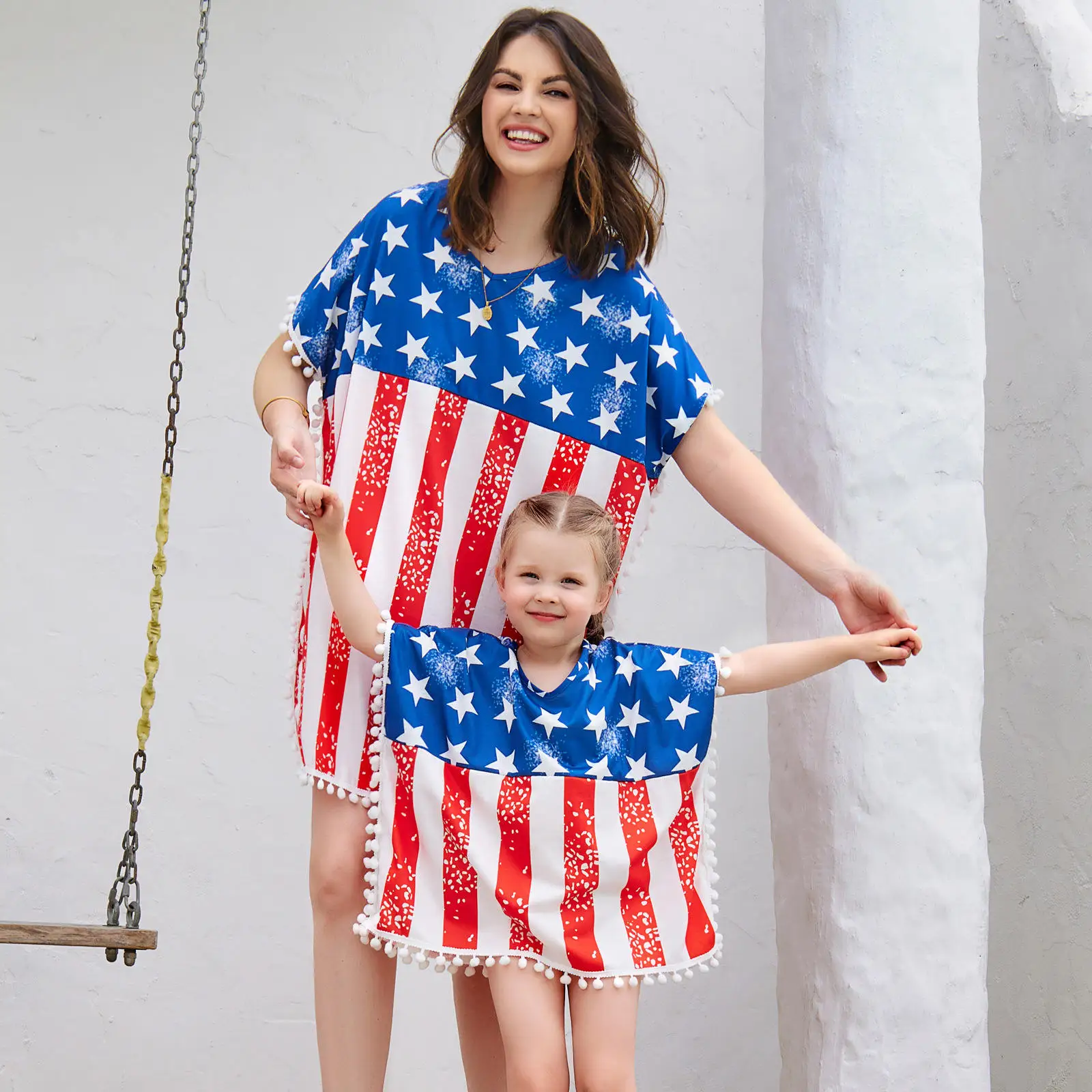 Wholesale Breathable Women Clothes Independence Day Clothes Usa Flag Printing Mommy And Me T Shirt