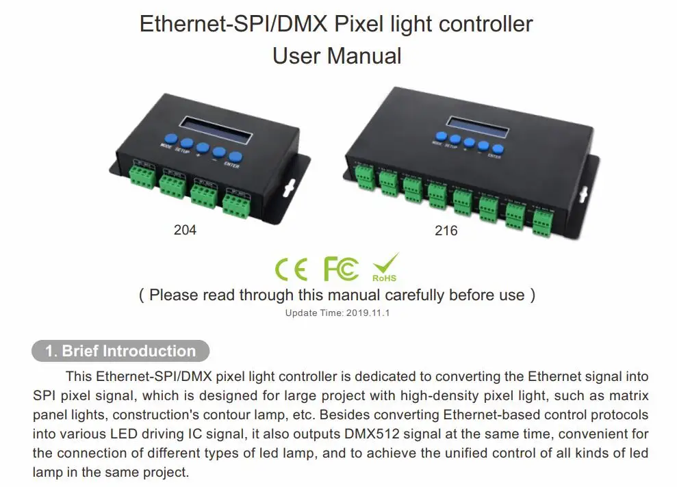 BC-216-V2 DC5V-24V ArtNet/sACN(E1.31) в SPI/DMX пиксельный светодиодный контроллер света выход 16 портов
